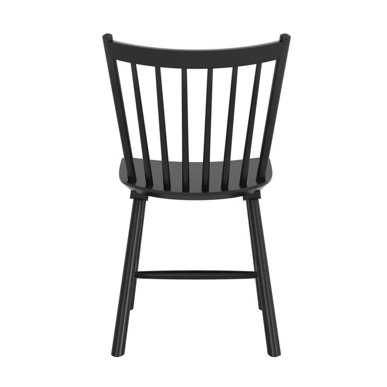 Black Solid Wood Windsor Slat Back Side Chairs, Set of 4