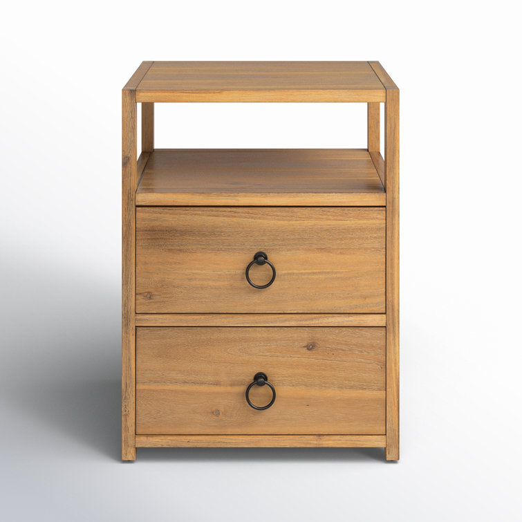 Lark Natural Wood 2-Drawer Nightstand with Open Shelf