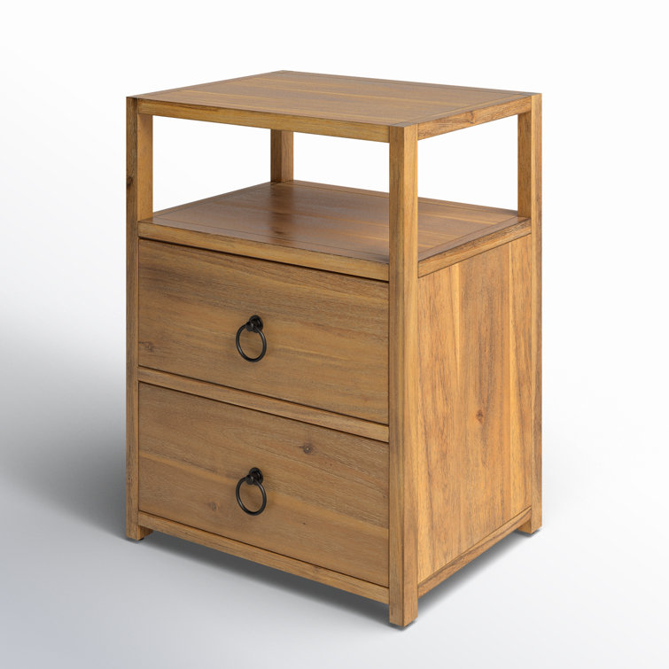 Lark Natural Wood 2-Drawer Nightstand with Open Shelf