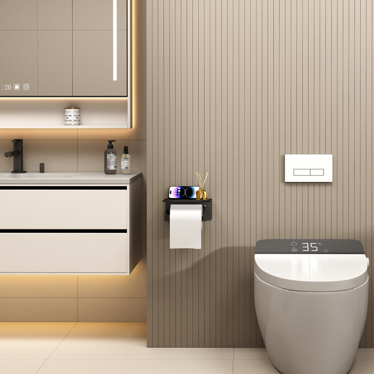 Matte Black Stainless Steel Wall Mounted Toilet Paper Holder with Shelf