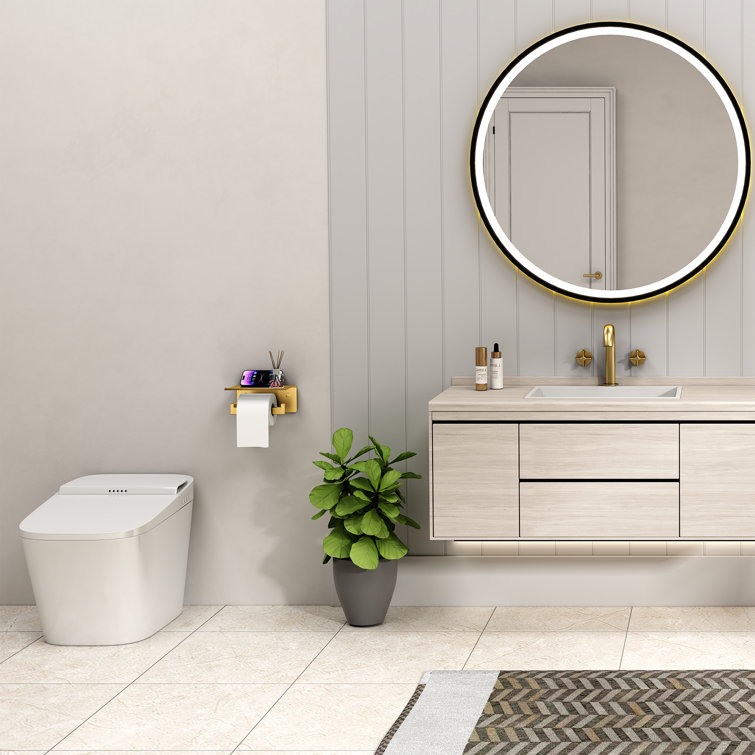 Brushed Gold Wall Mounted Toilet Paper Holder with Shelf