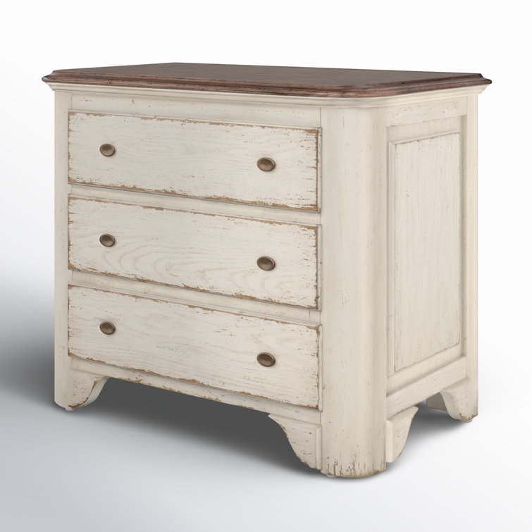Rustic Cream and Brown 3-Drawer Oak Veneer Nightstand