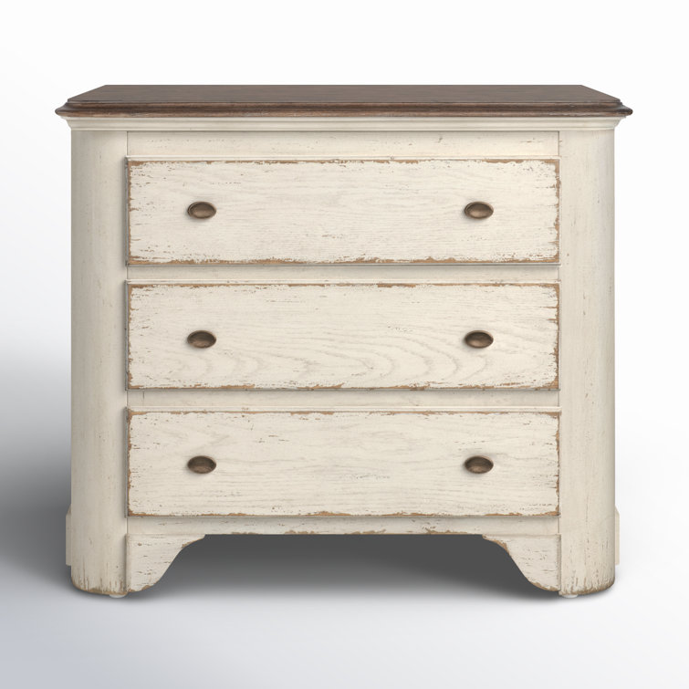 Rustic Cream and Brown 3-Drawer Oak Veneer Nightstand