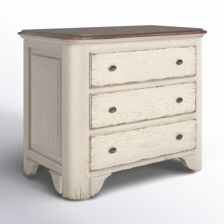 Rustic Cream and Brown 3-Drawer Oak Veneer Nightstand