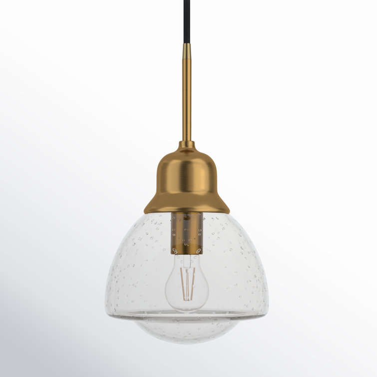 Brass and Seeded Glass Single Pendant Light