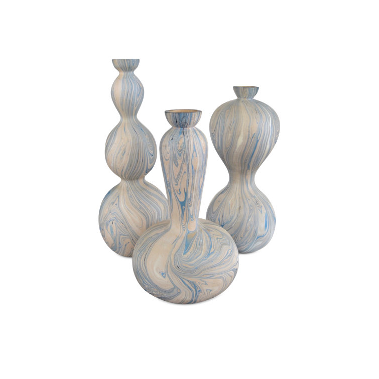 Hand-Painted Wood Marbleized Decorative Table Vase Set