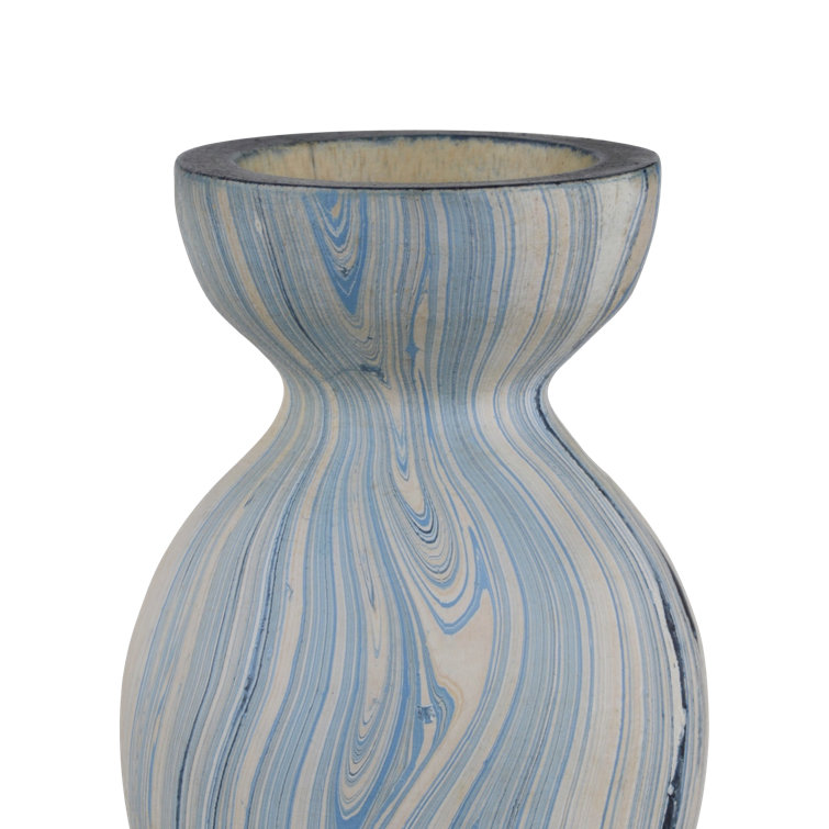 Hand-Painted Wood Marbleized Decorative Table Vase Set
