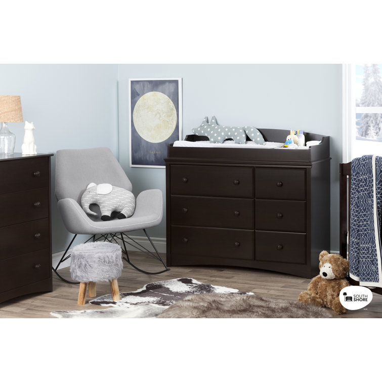Espresso 6-Drawer Changing Table Dresser with Removable Station