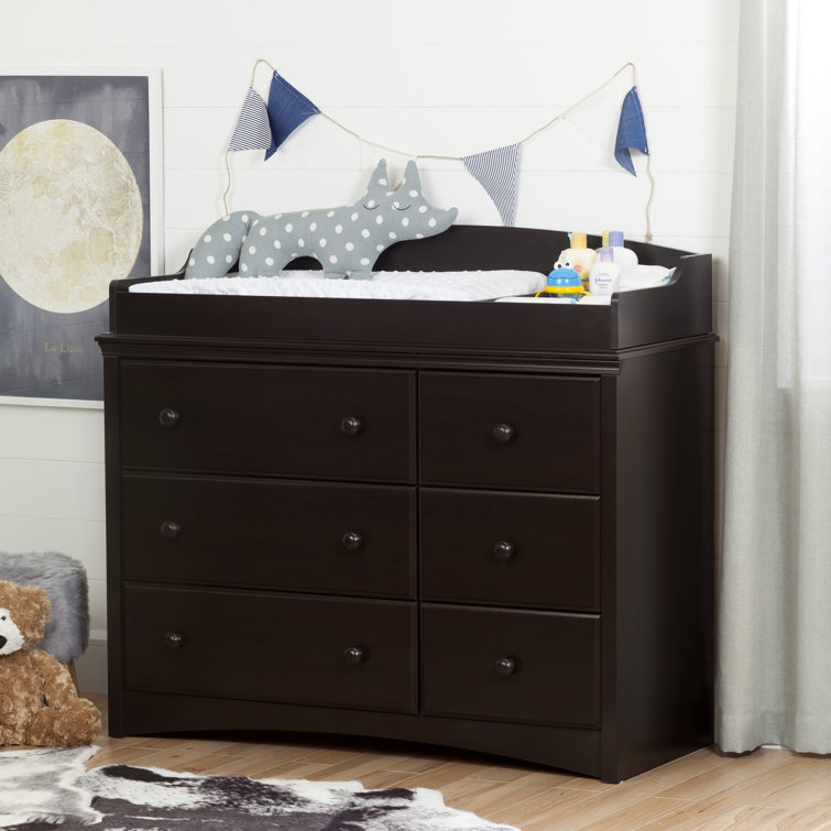 Espresso 6-Drawer Changing Table Dresser with Removable Station