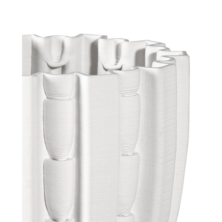 White Ceramic Fluted Decorative Table Vase, 10"