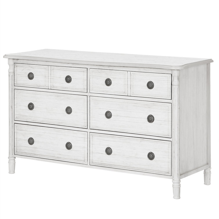 Elegant Antique Grey Mist Double Dresser with Dovetail Drawers