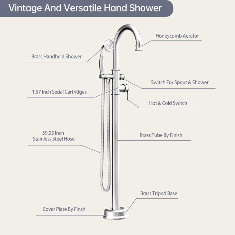 Chrome Freestanding Tub Filler with Handheld Shower