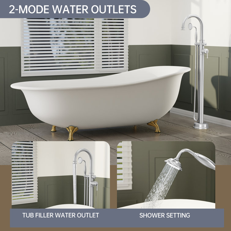 Chrome Freestanding Tub Filler with Handheld Shower