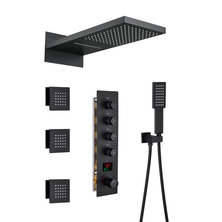 Matte Black 22" Dual Shower System with 3 Body Jets