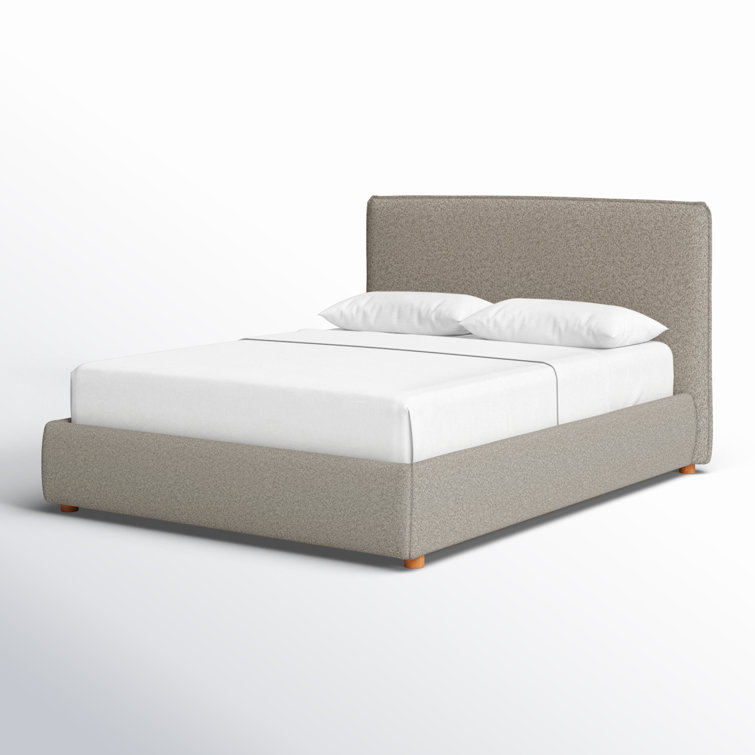 Queen Light Gray Boucle Upholstered Wood Frame Bed with Headboard