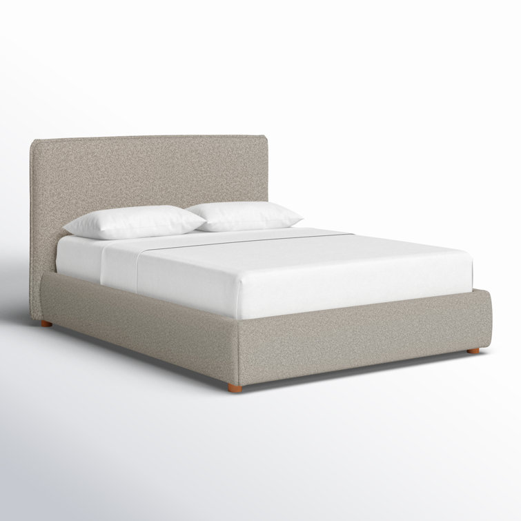 Queen Light Gray Boucle Upholstered Wood Frame Bed with Headboard