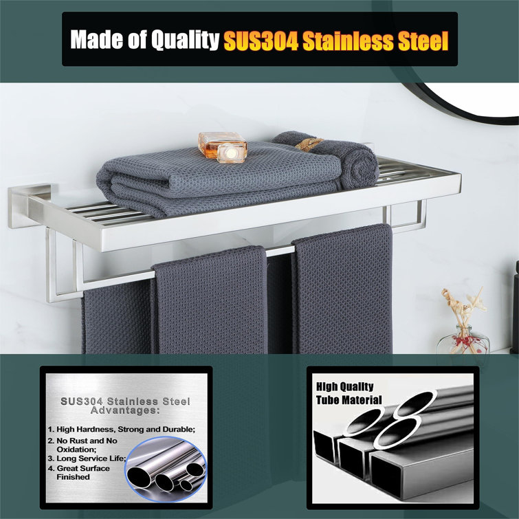 24 Inch Brushed Nickel Stainless Steel Double Towel Rack