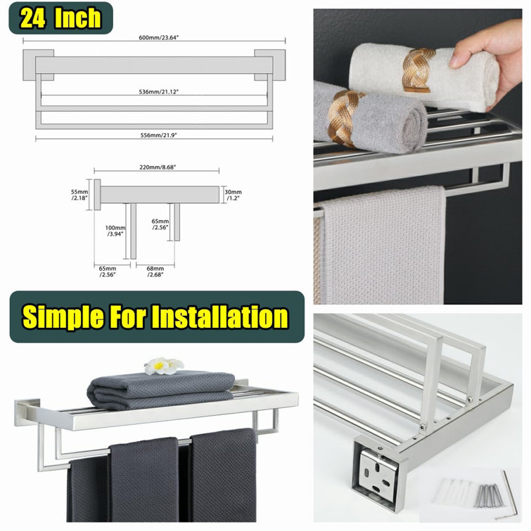 24 Inch Brushed Nickel Stainless Steel Double Towel Rack