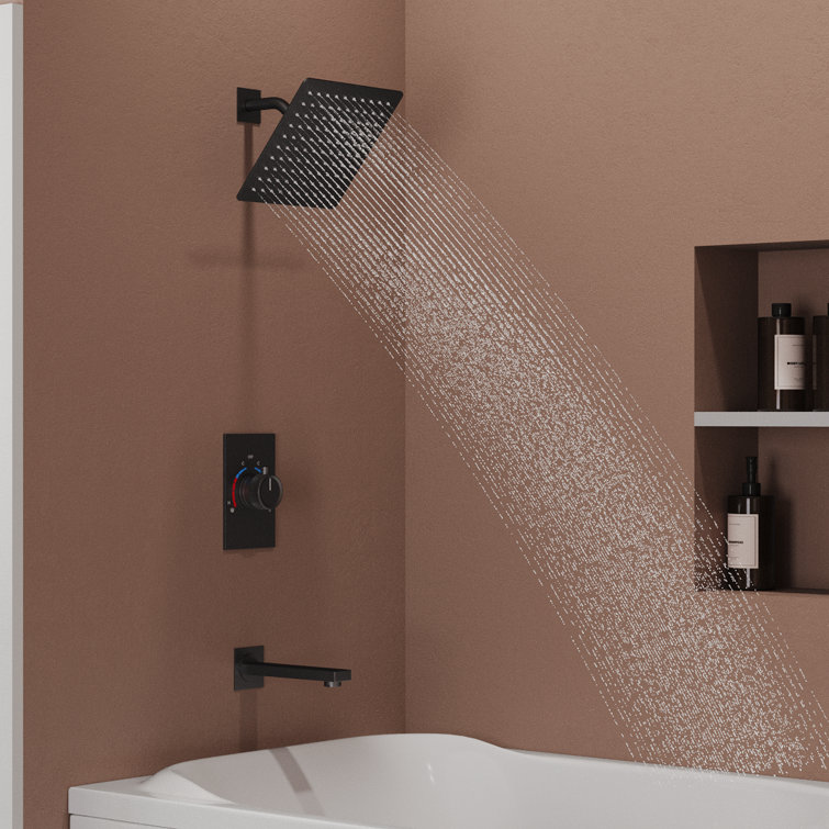 Matte Black Wall Mounted Rain Shower Faucet Set