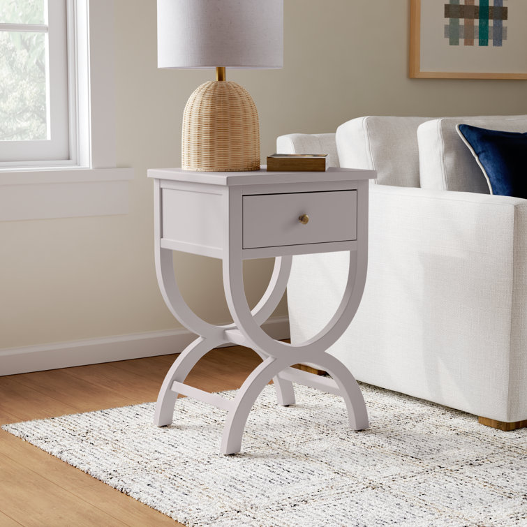 Dalat Vintage White Poplar Wood Night Table with Zinc Knob