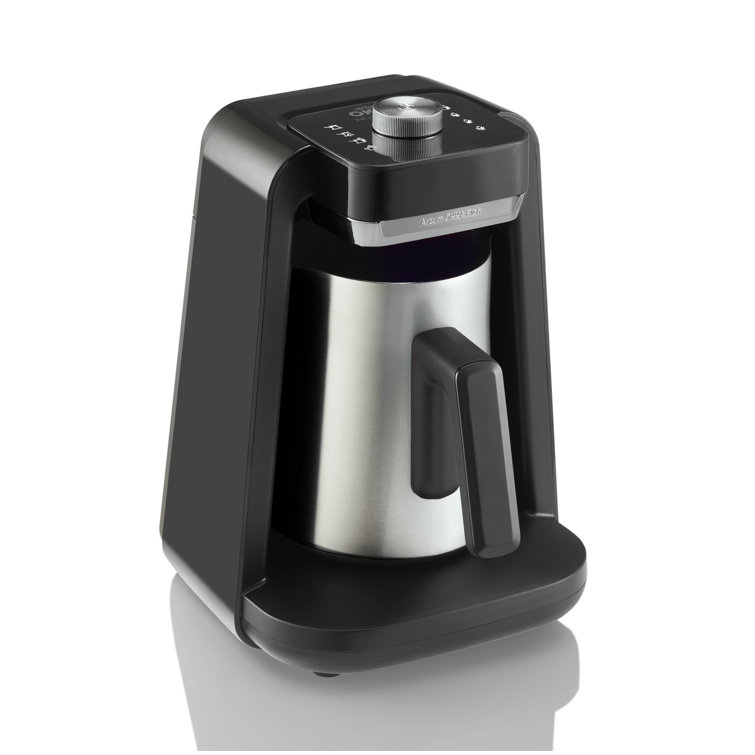 Chrome and Black Stainless Steel Turkish Coffee Maker with Auto Shut-Off