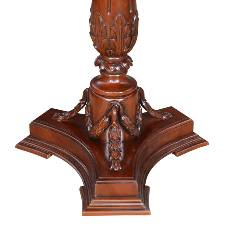 Mahogany Floral Carved Round Wood Side Table