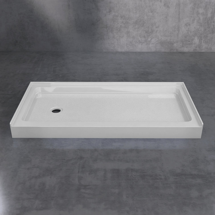 White Acrylic and Fiberglass Rectangular Shower Base with Left Drain