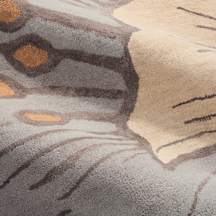 Taupe Floral Handmade Wool and Viscose 9' x 12' Area Rug