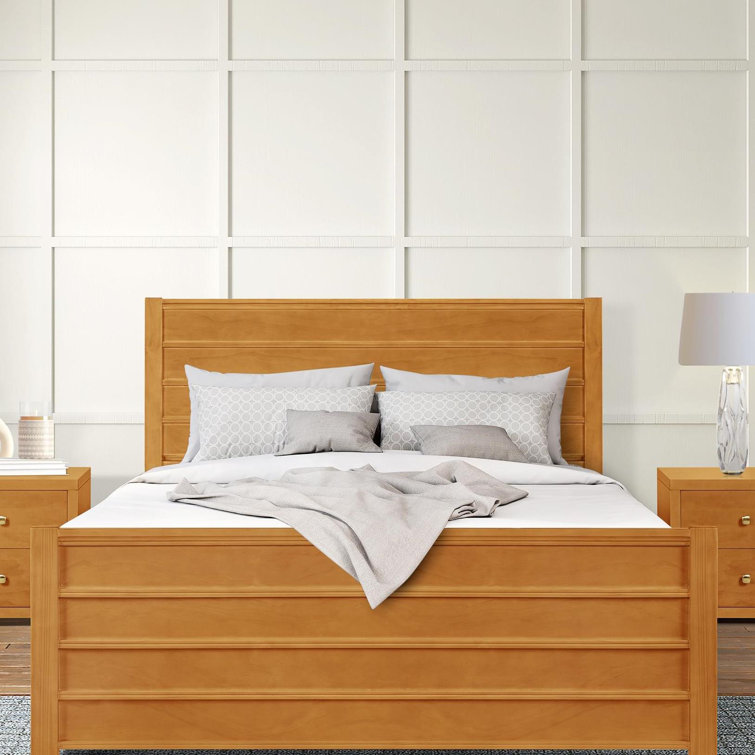 Caroline Pine Queen Platform Bed with Drawer and Slatted Headboard, Oak