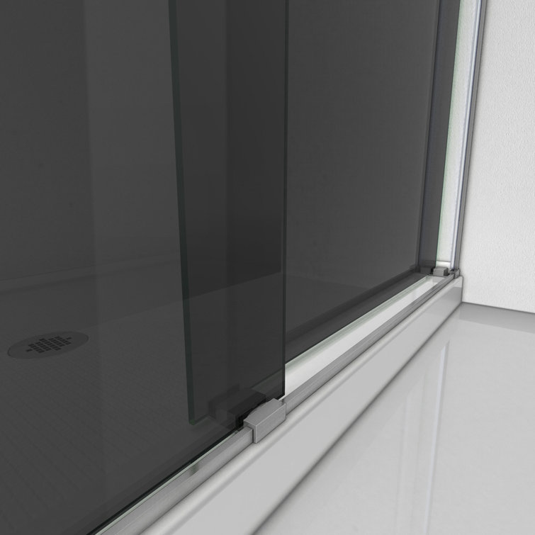 Essence Frameless Smoke Gray Glass Sliding Shower Door with Brushed Nickel Hardware