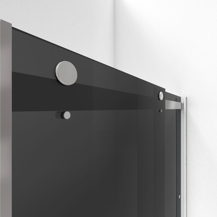 Essence Frameless Smoke Gray Glass Sliding Shower Door with Brushed Nickel Hardware