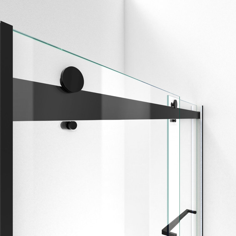 Matte Black Frameless Sliding Shower Door with Clear Glass