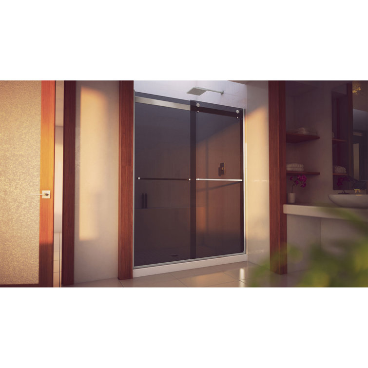 Smoke Gray Frameless Glass Bypass Shower Door with Chrome Finish