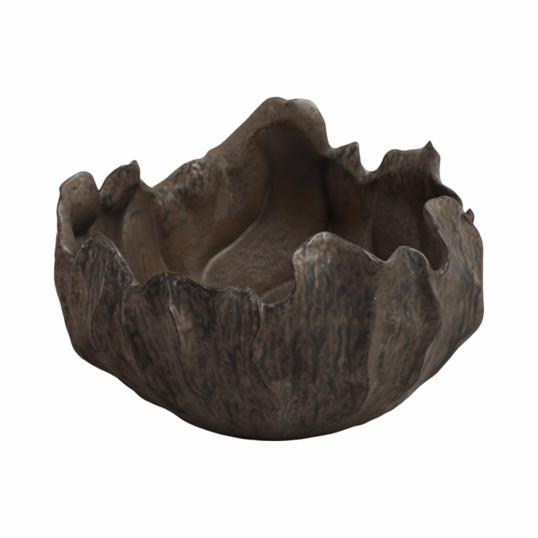 Handcrafted Dark Brown Stoneware Decorative Bowl
