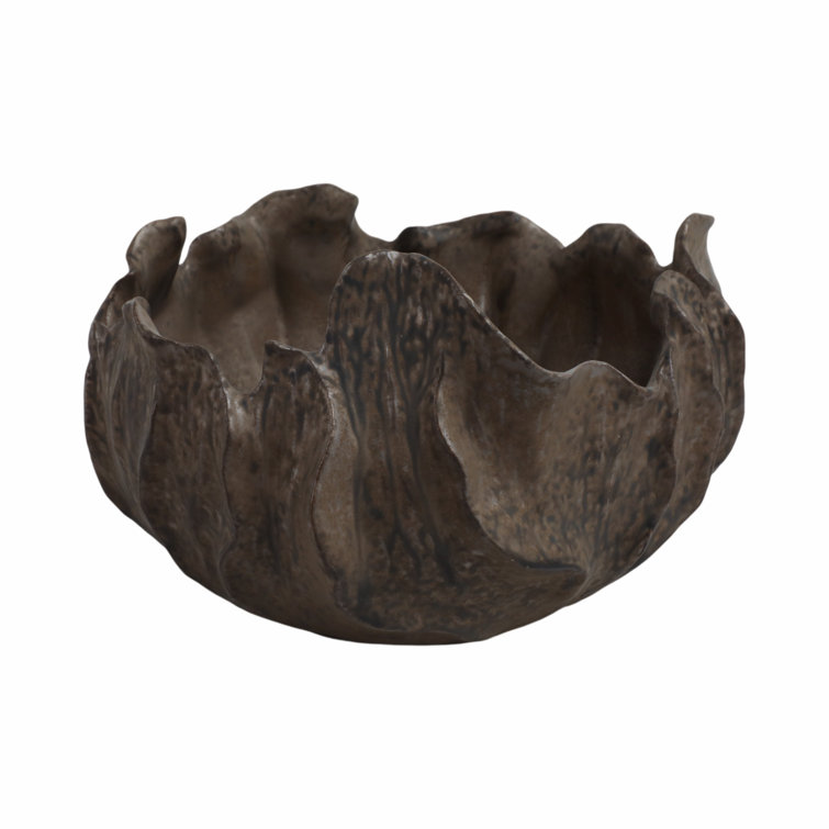 Handcrafted Dark Brown Stoneware Decorative Bowl