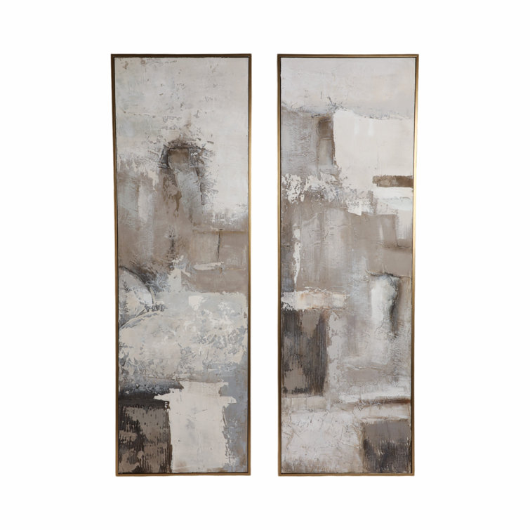 Large Abstract Gray and Beige Handpainted Canvas Wall Art Set