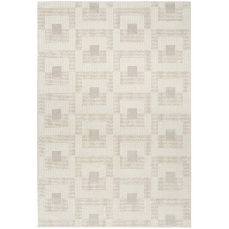 Nordic Beige Geometric Synthetic 5' x 7' Area Rug