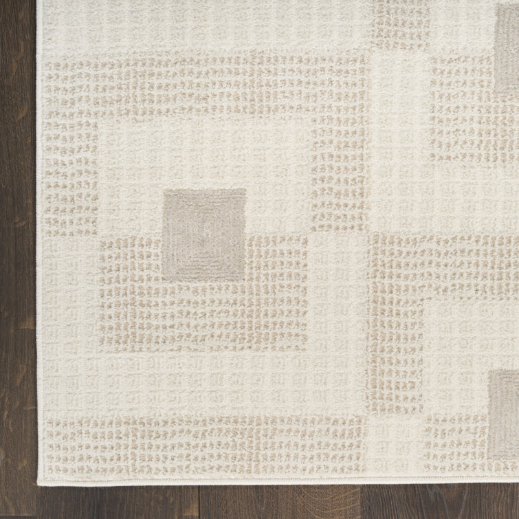 Nordic Beige Geometric Synthetic 5' x 7' Area Rug