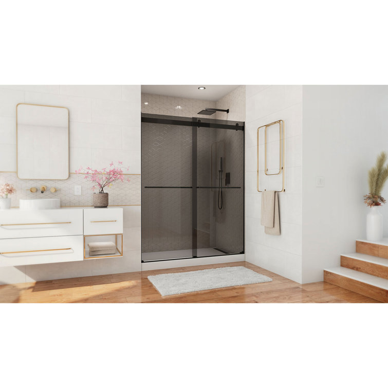 Essence 56-60" Frameless Matte Black Sliding Shower Door with Smoke Gray Glass