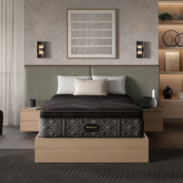 Queen Black Hybrid Mattress with Gel Memory Foam and Boxspring