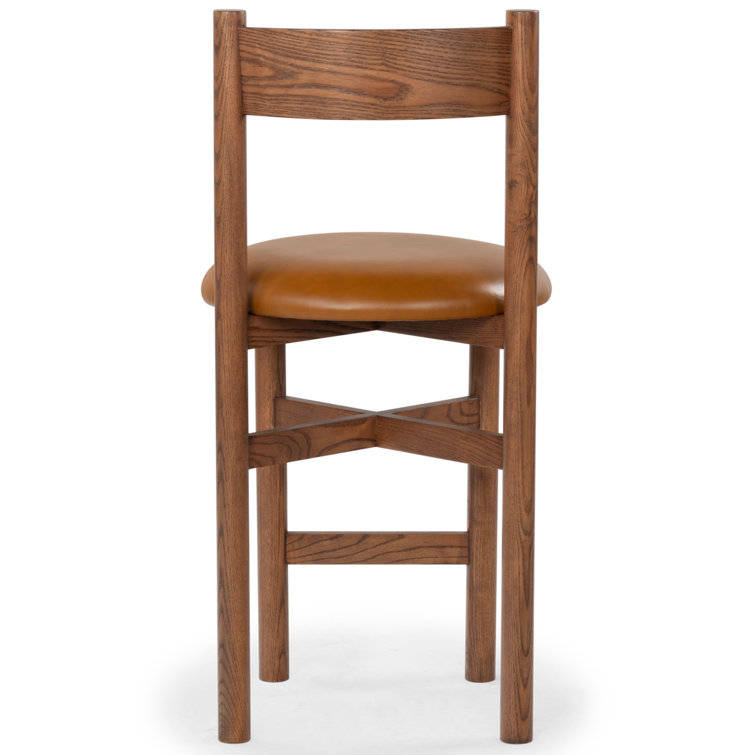 Walnut Brown Wood and Leather Counter Stool