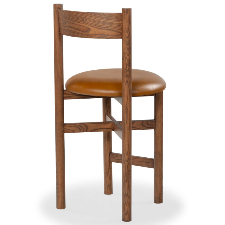 Walnut Brown Wood and Leather Counter Stool