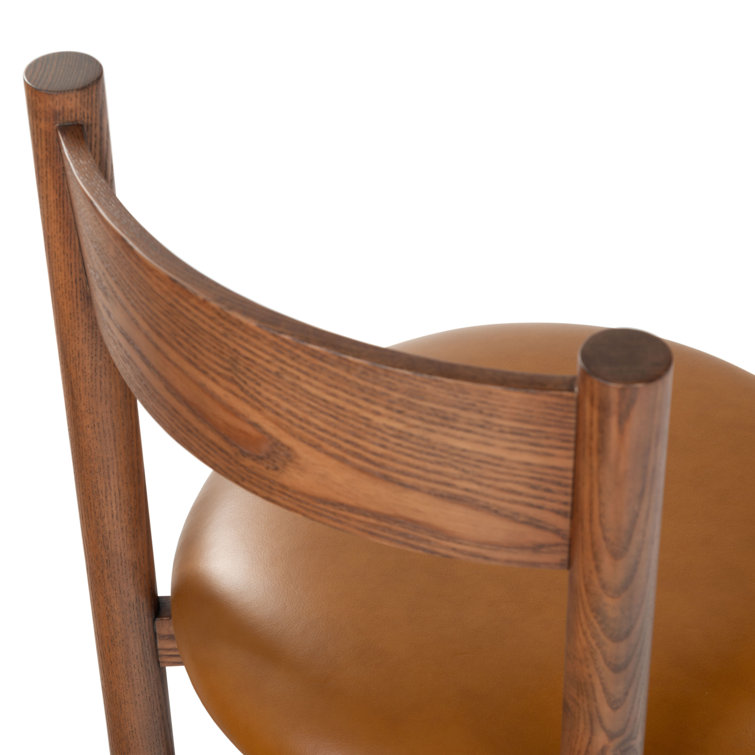 Walnut Brown Wood and Leather Counter Stool