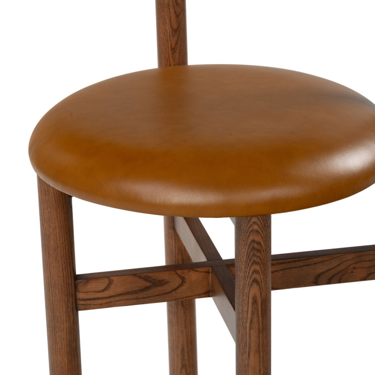 Walnut Brown Wood and Leather Counter Stool