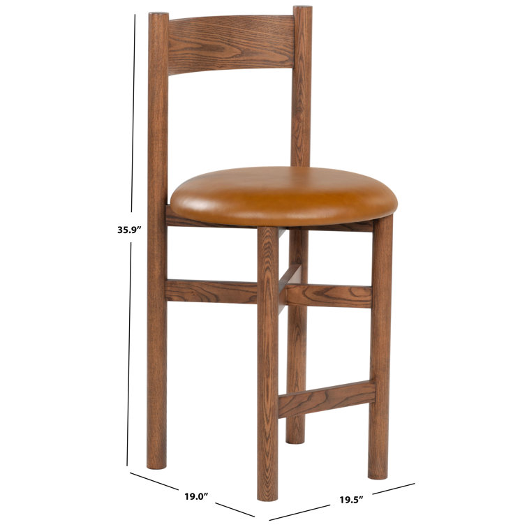 Walnut Brown Wood and Leather Counter Stool