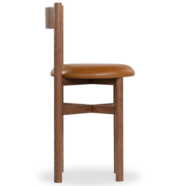 Walnut Brown Wood and Leather Counter Stool