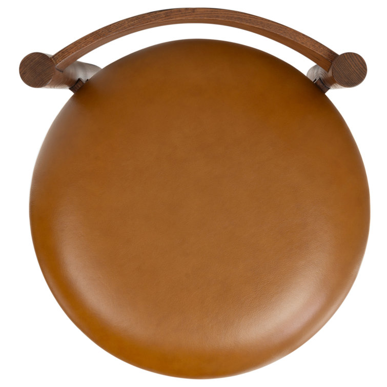 Walnut Brown Wood and Leather Counter Stool