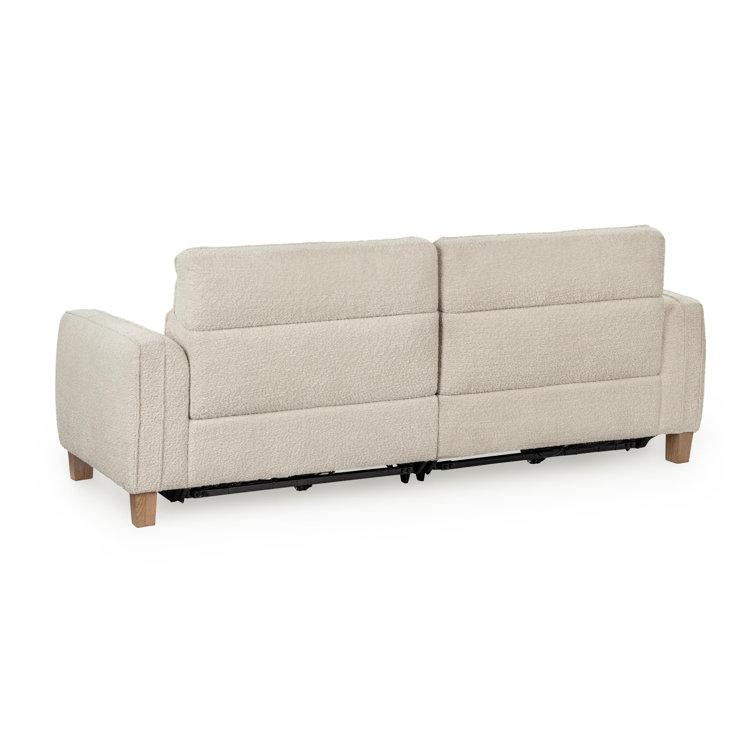 Ivory Boucle Pillow Back Reclining Sofa with Ash Wood Accents