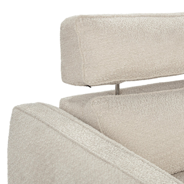 Ivory Boucle Pillow Back Reclining Sofa with Ash Wood Accents