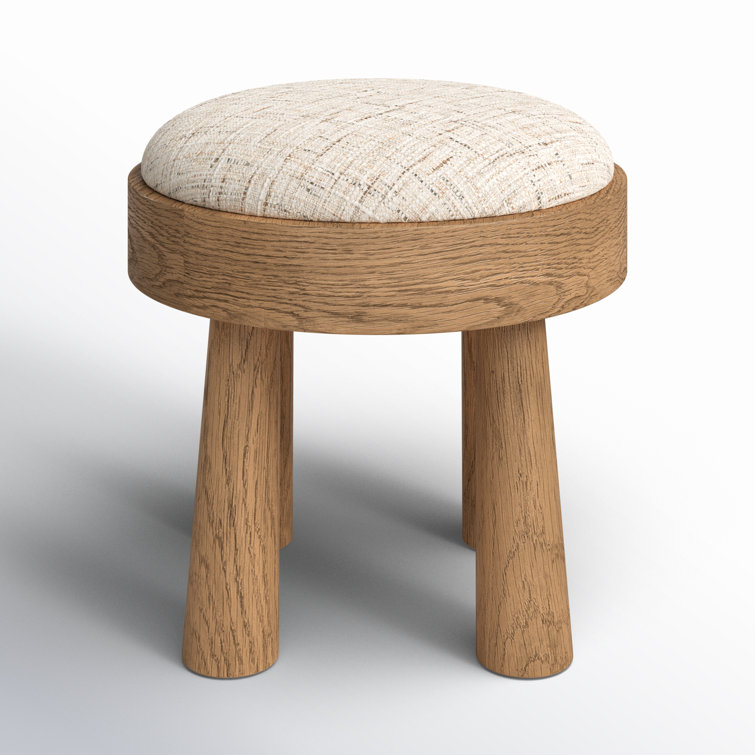 Natural Oak Veneer and Linen Upholstered Stool